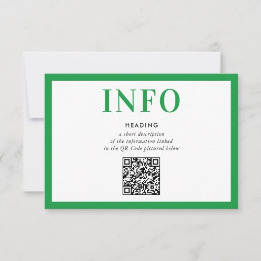 Invitation INSERT D'INFORMATION Code QR vert kelly moderne (Devant)