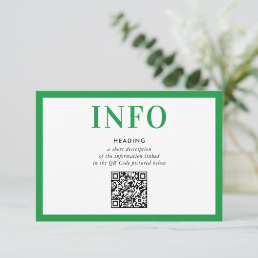 Invitation INSERT D'INFORMATION Code QR vert kelly moderne (Debout devant)