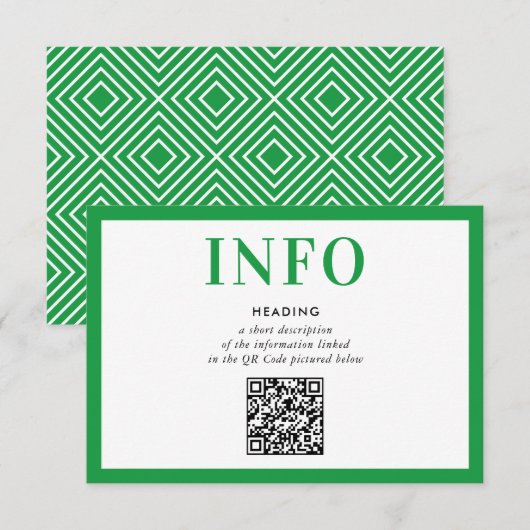 Invitation INSERT D'INFORMATION Code QR vert kelly moderne (Devant / Derrière)