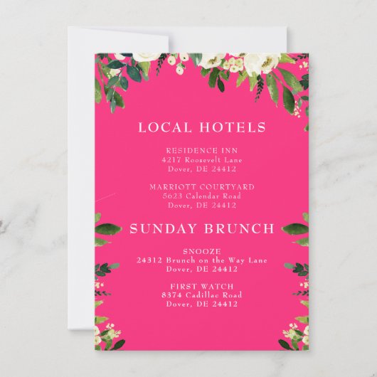 Invitation Insertion Rose Chaud Floral Blanc En Cascade (Devant)