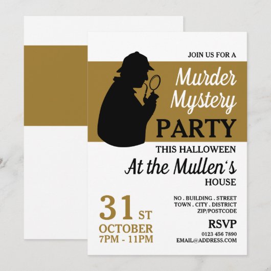 Invitation Inspecteur Silhouette, Mystère du meurtre Hallowee (Devant / Derrière)
