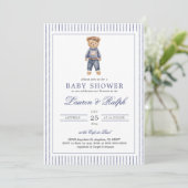 Invitation Inspired Blue Teddy Bear Baby Shower (Debout devant)