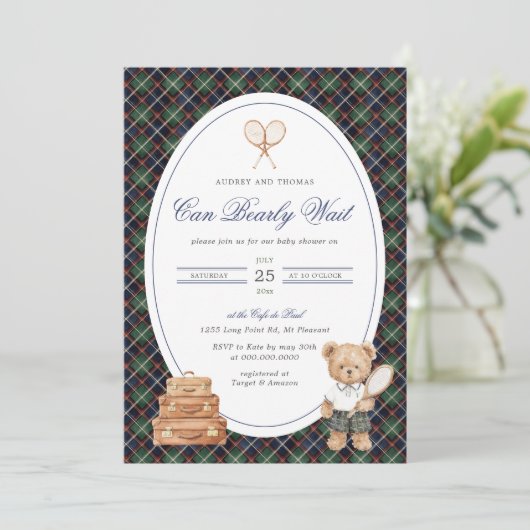 Invitation Inspired Plaid Teddy Bear Boy (Debout devant)