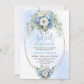 Invitation Instant Download Dusty Blue Peony Gold Sweet 16  (Devant)