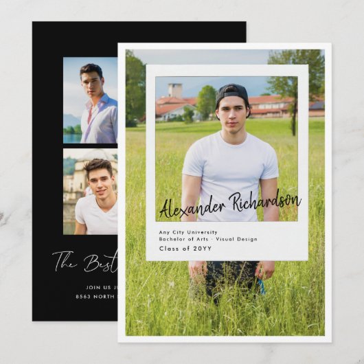 Invitation Instantané autographié | 5 Fête de graduation phot (Devant / Derrière)