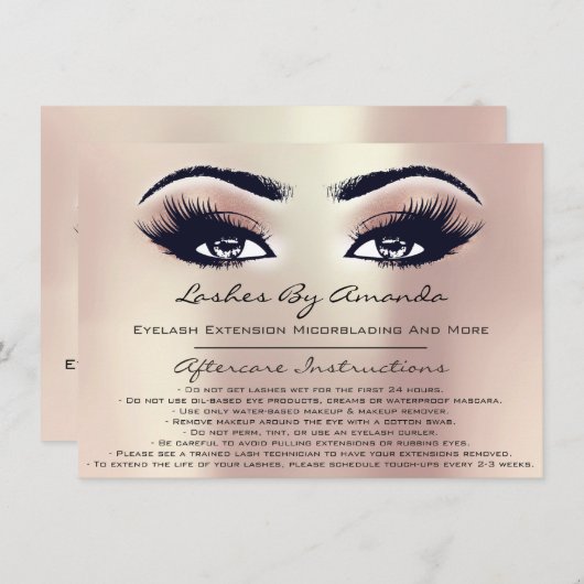 Invitation Instructions de suivi Lashes Rose Blush Maquillage (Devant / Derrière)