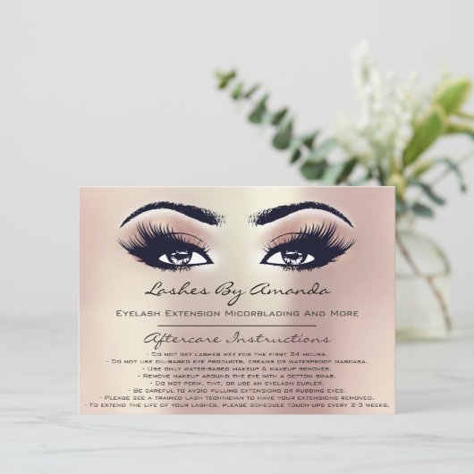 Invitation Instructions de suivi Lashes Rose Blush Maquillage (Debout devant)