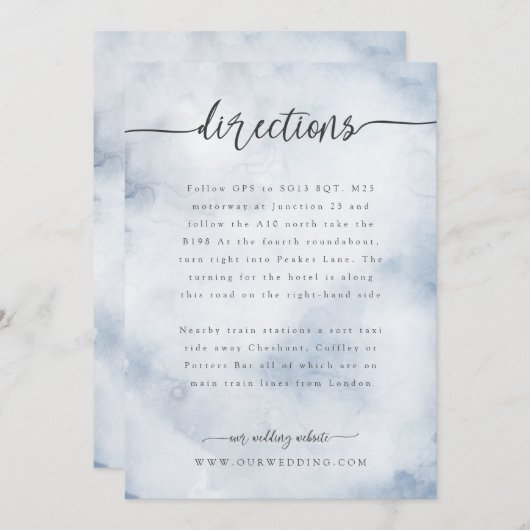 Invitation Instructions / détails bleu foncé insérer (Devant / Derrière)