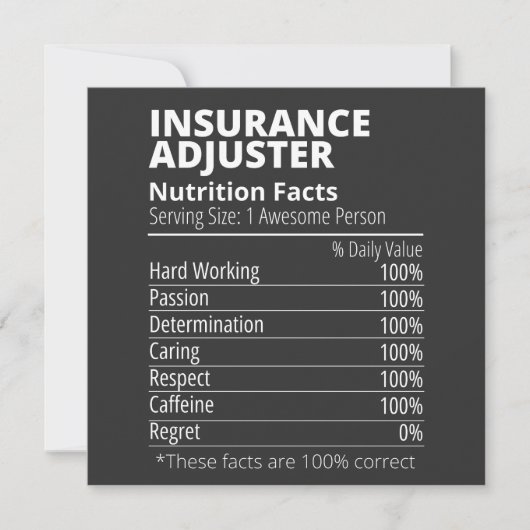 Invitation Insurance Adjuster Nutrition Facts Funny (Devant)