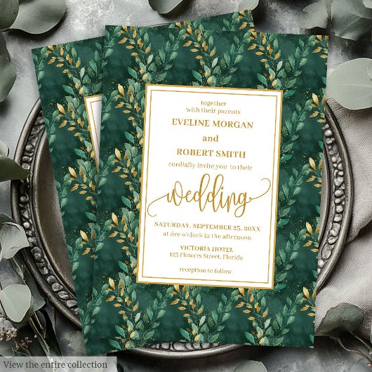 Invitation intemporelle Emerald Green Feuilles de