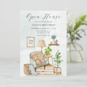 Invitation Intérieur chaleureux avec maison ouverte plante (Debout devant)