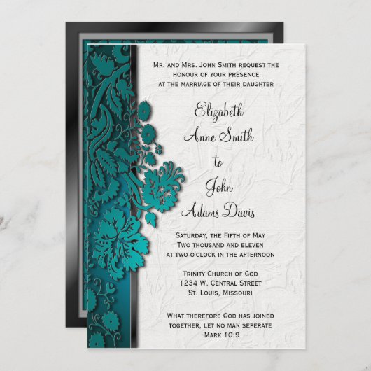 Invitation Interrompre l'invitation de l'Mariage Turquoise Da (Devant / Derrière)