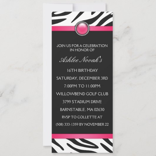 Invitation Into the Wild Zebra Print Sweet 16 Anniversaire Pa (Devant)