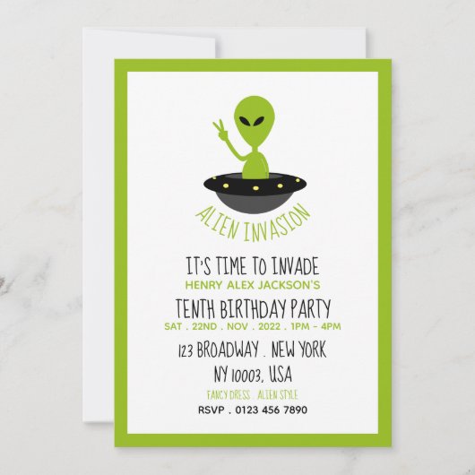 Invitation Invasion Alien, Anniversaire (Devant)