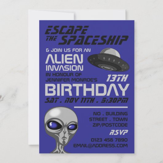 Invitation Invasion Alien Thème, Salle d'évasion, Fête d'anni (Devant)