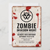 Invitation Invasion de zombies avec taches de sang et panneau (Devant)