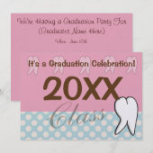 Invitation Inviations pour les diplômes dentaires rose et ble (Devant / Derrière)