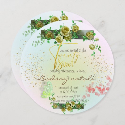Invitation Invitación  20 cumpleaños con rosas personalizada (Devant / Derrière)