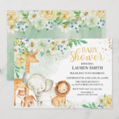Invitation Invitación a Baby Shower para animales florales (Devant / Derrière)