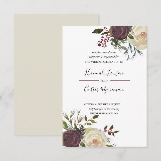 Invitation Invitación a la boda con marco floral de floración (Devant / Derrière)