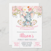 Invitation Invitación Anniversaire de l'éléphant rose et des  (Devant / Derrière)