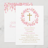 Invitation Invitación Baptism Cherry Blossom floral I (Devant / Derrière)