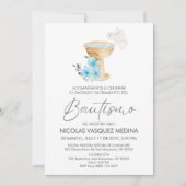 Invitation Invitacion Bautizo Chalice Blue Flowers Baptême (Devant)