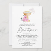 Invitation Invitacion Bautizo Chalice Fleurs roses Baptême (Devant)