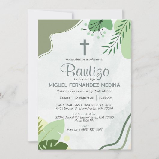 Invitation Invitacion Bautizo Élégant Baptême esthétique (Devant)