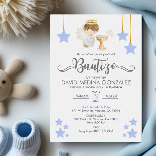 Invitation Invitacion Bautizo en espagnol Baptême Angel Boy