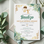 Invitation Invitacion Bautizo en espagnol Baptême Feuilles ve