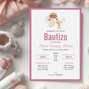 Invitation Invitacion Bautizo en espagnol Baptême fille bébé
