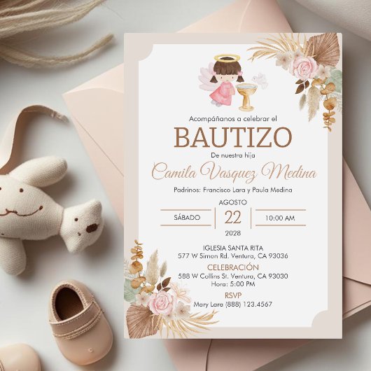 Invitation Invitacion Bautizo en espagnol Baptême fille bébé