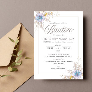Invitation Invitacion Bautizo Espagnol Fleurs bleues Baptême