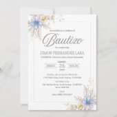 Invitation Invitacion Bautizo Espagnol Fleurs bleues Baptême (Devant)