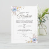 Invitation Invitacion Bautizo Espagnol Fleurs bleues Baptême (Debout devant)
