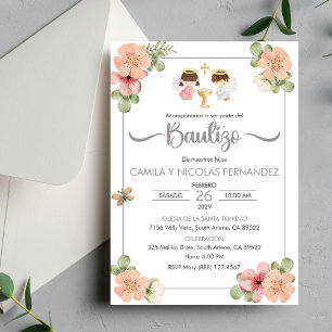 Invitation Invitacion Bautizo Espagnol mignon Twin Angels