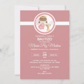 Invitation Invitacion Bautizo FILLE Angel Baptême catholique (Devant)