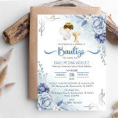Invitation Invitacion Bautizo Fleurs BLEUES BOY Angel Baptême