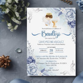Invitation Invitacion Bautizo Fleurs BLEUES BOY Angel Baptême