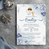 Invitation Invitacion Bautizo Fleurs BLEUES BOY Angel Baptême