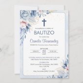 Invitation Invitacion Bautizo Fleurs Bleues Religieuses Baptê (Devant)