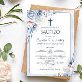 Invitation Invitacion Bautizo Fleurs Bleues Religieuses Baptê