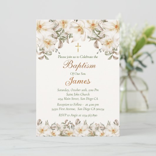 Invitation Invitacion Bautizo Flores Blancas (Debout devant)