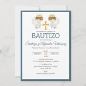 Invitation Invitacion Bautizo garçons Baptism mignon Twin Ang (Devant)