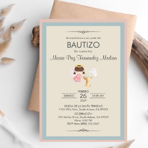 Invitation Invitacion Bautizo Girl Angel Baptême religieux