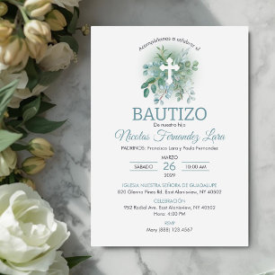 Invitation Invitacion Bautizo Green Feuilles Élégant Baptême