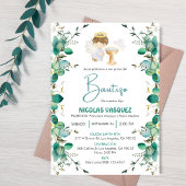 Invitation Invitacion Bautizo mignon feuilles garçon Angel Ba