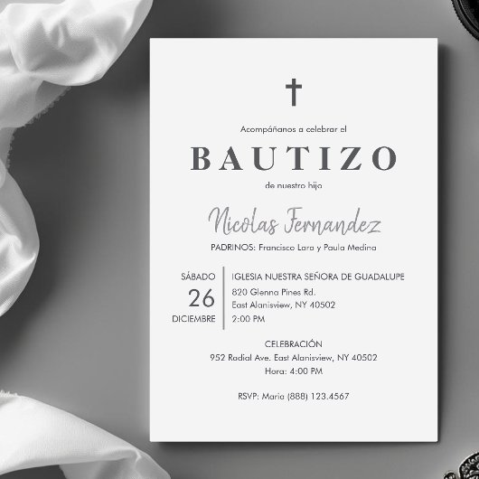Invitation Invitacion Bautizo minimaliste catholique Baptême