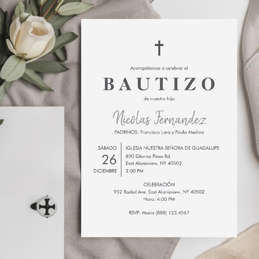 Invitation Invitacion Bautizo minimaliste catholique Baptême